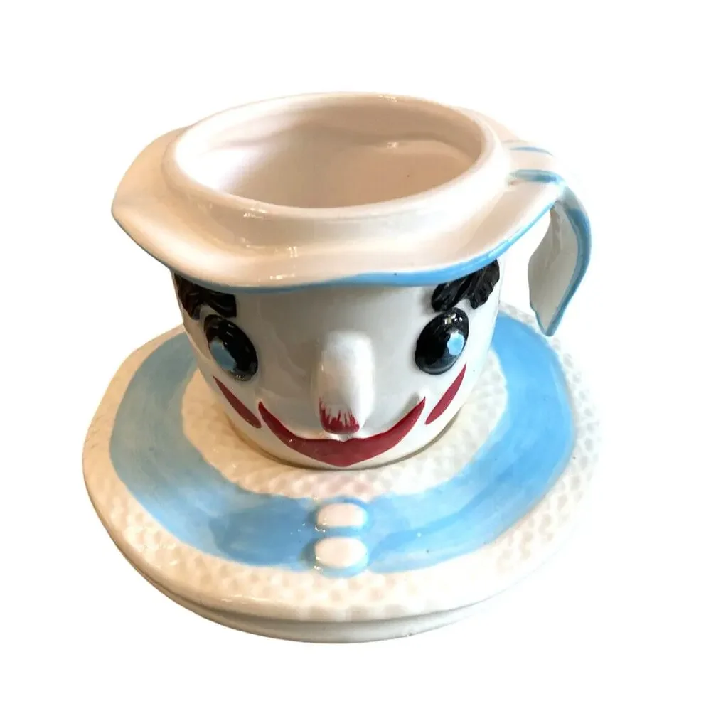 Vintage 1960 Lego Japan Clown Face Creamer & Saucer Kitsch Ceramic w/ Label